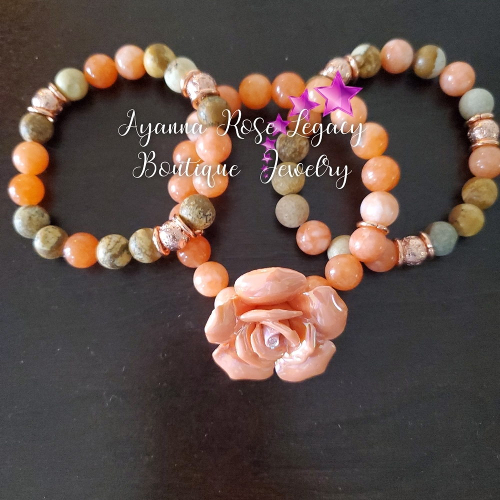 3pc stacked natural stone stretch bracelet set